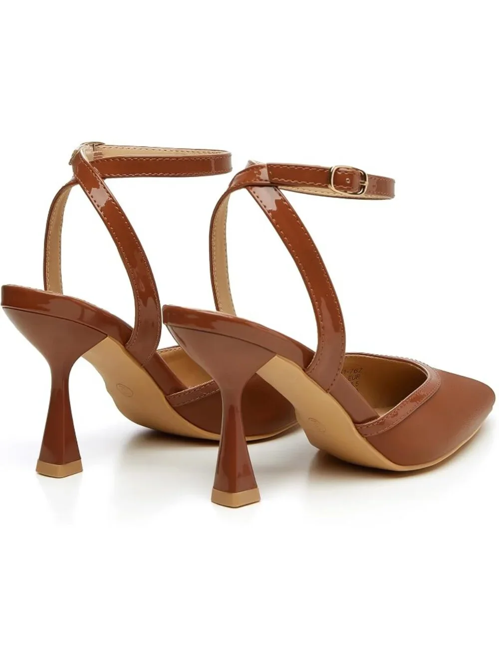 Women's Brown Pu Slingback Pointed Toe Stiletto Heels Ankle Strap Dress Shoes
